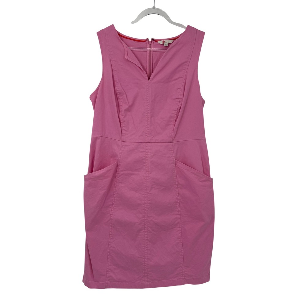 Boden Womens Pink Cotton Stretch Sleeveless Sheath Dress Pockets US 12L W0306